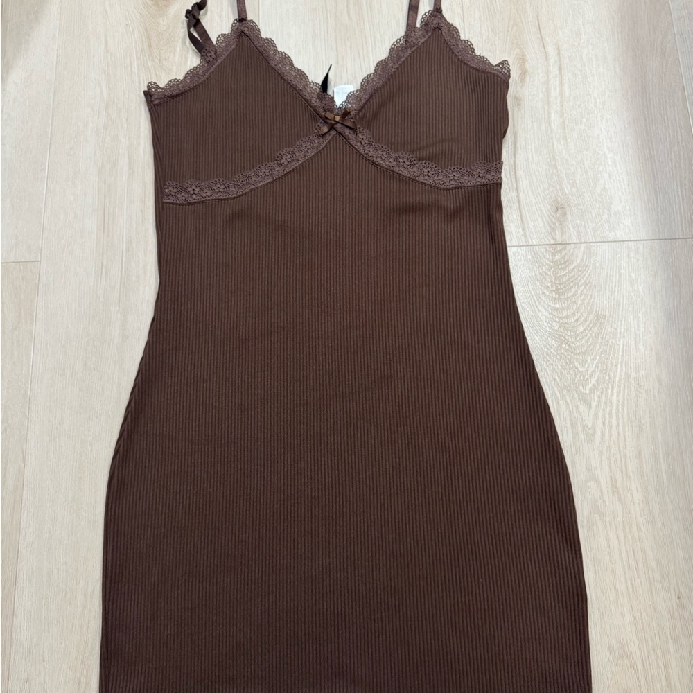H&M Chocolate Brown Ribbed Bodycon Dress - Picture 3 of 9